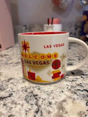 Starbucks Las Vegas White Mug with Red and Yellow Graphics